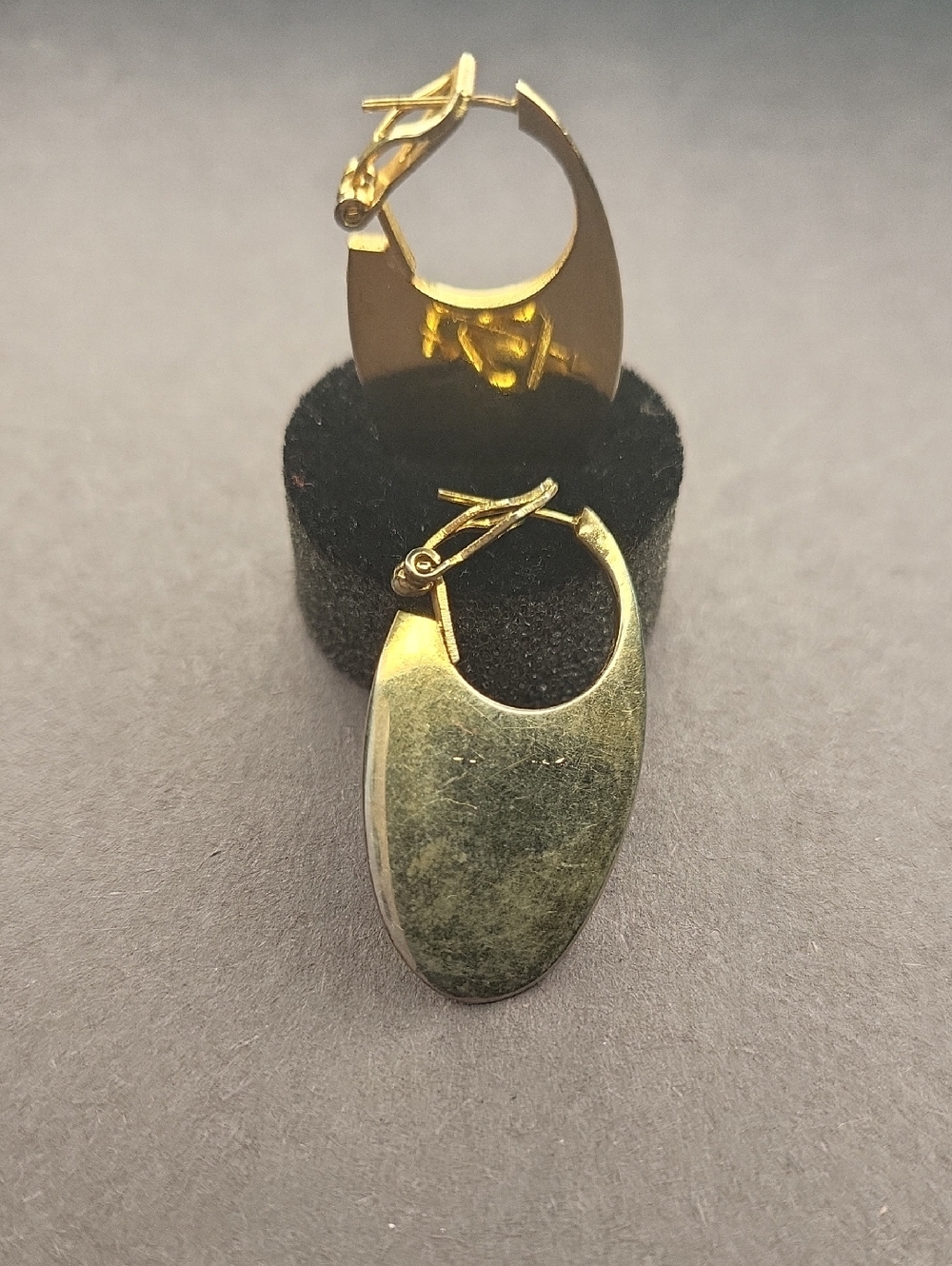 Gold Tone Oval Drop Hoop Earrings